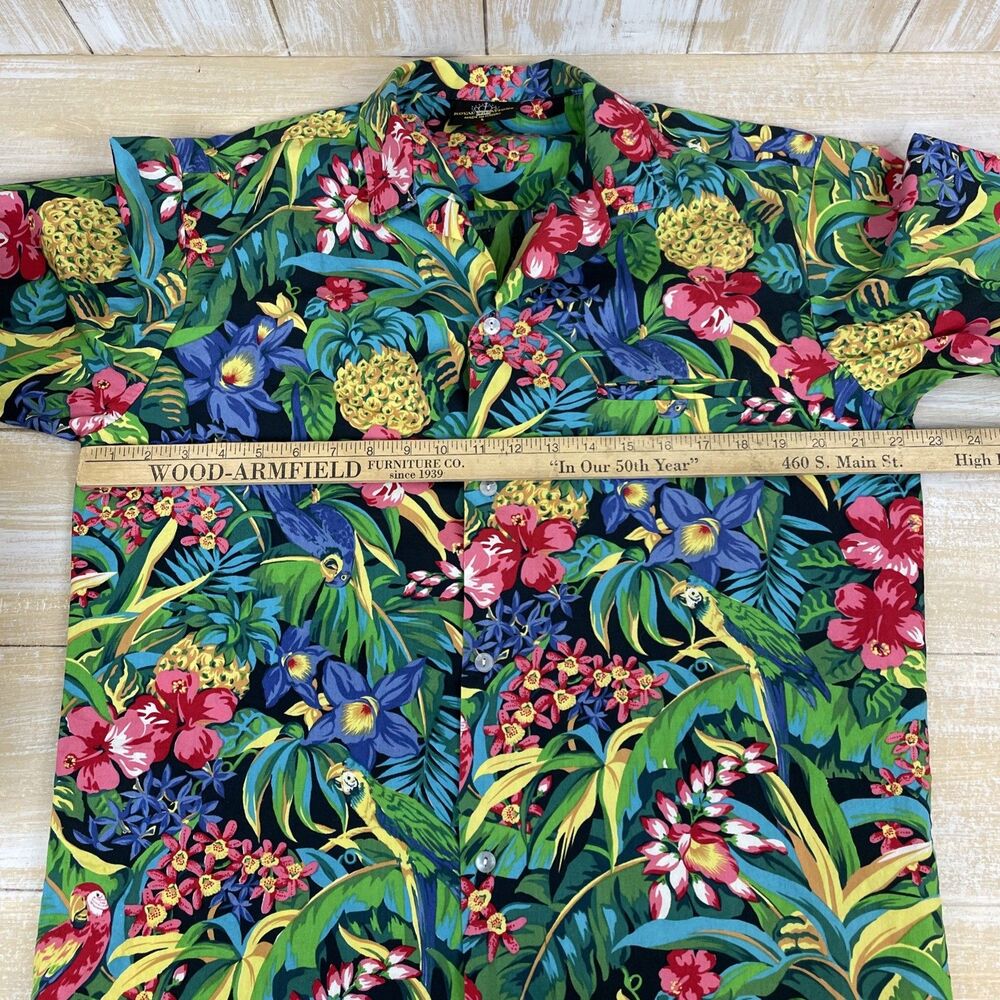 Royal Creations Hawaiian Pink Green Floral Birds Mens Shirt Sz L Made in Hawaii - Picture 7 of 10